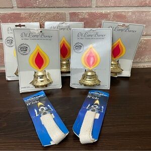 Lot of 5 Vintage Lamplight Farms #2 Oil Lamp Burners Collars Wicks 2 Extra Wicks